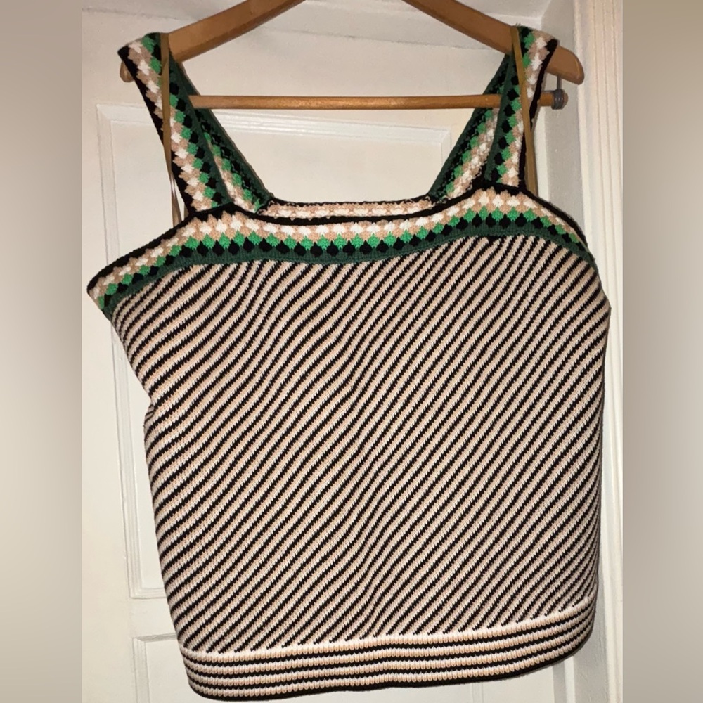 Lane Bryant Black and Cream Striped Tank Top